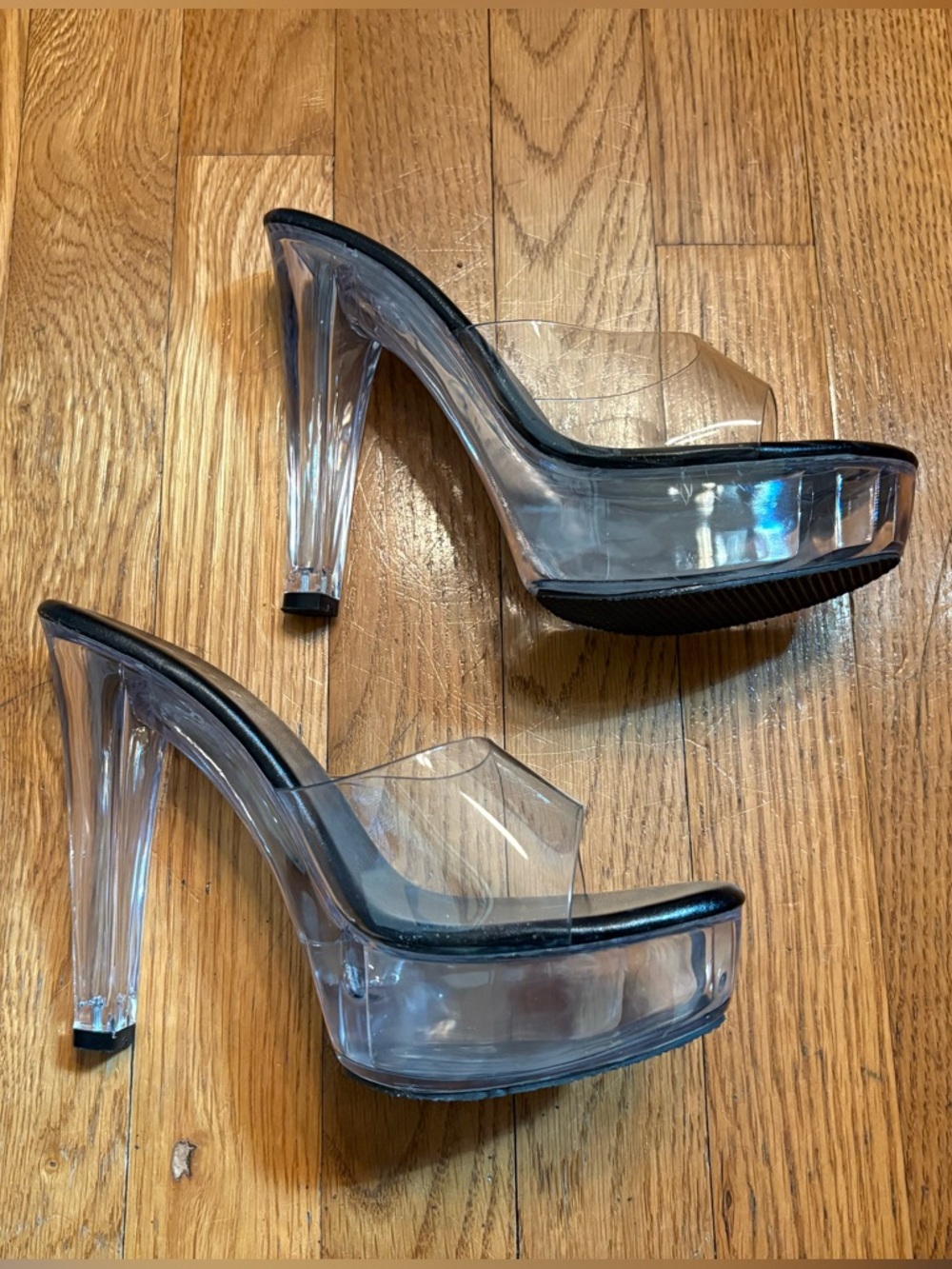 Clear Strap Black Platform Heels, Size 7 - Women’s - Picture 4 of 5